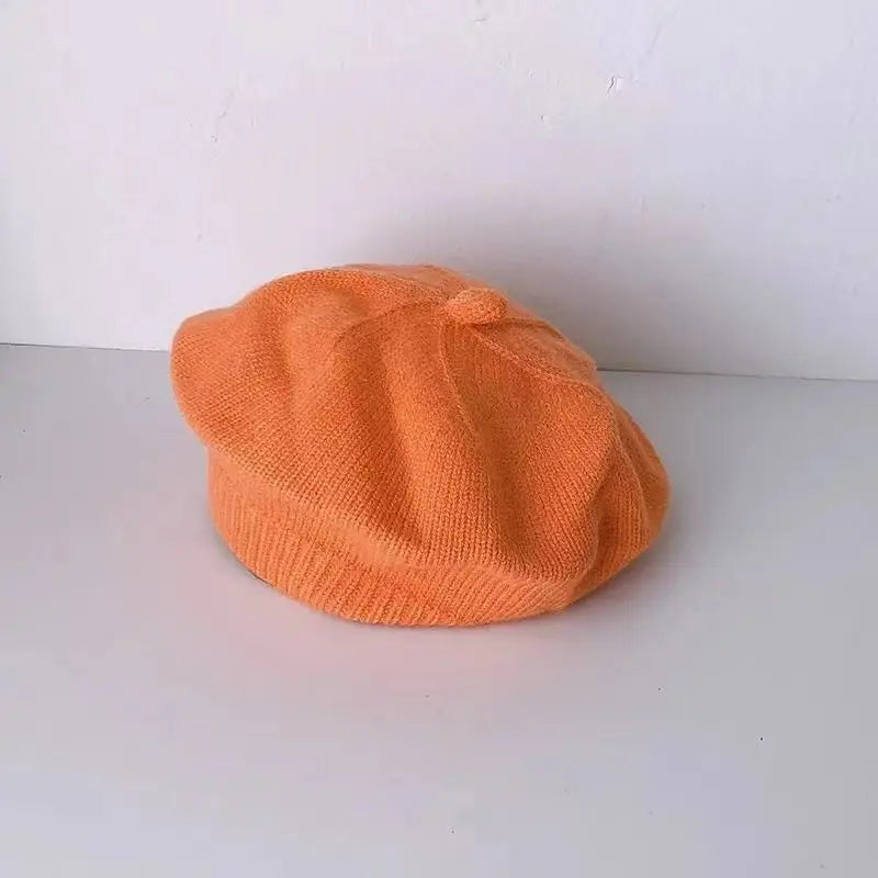 Blume Baby Baskenmütze Hut Winter Warme Gestrickte Beanie Cap für Kleinkind Mädchen Koreanische Kleinkind Prinzessin Künstler Einfarbig Maler Kappen
