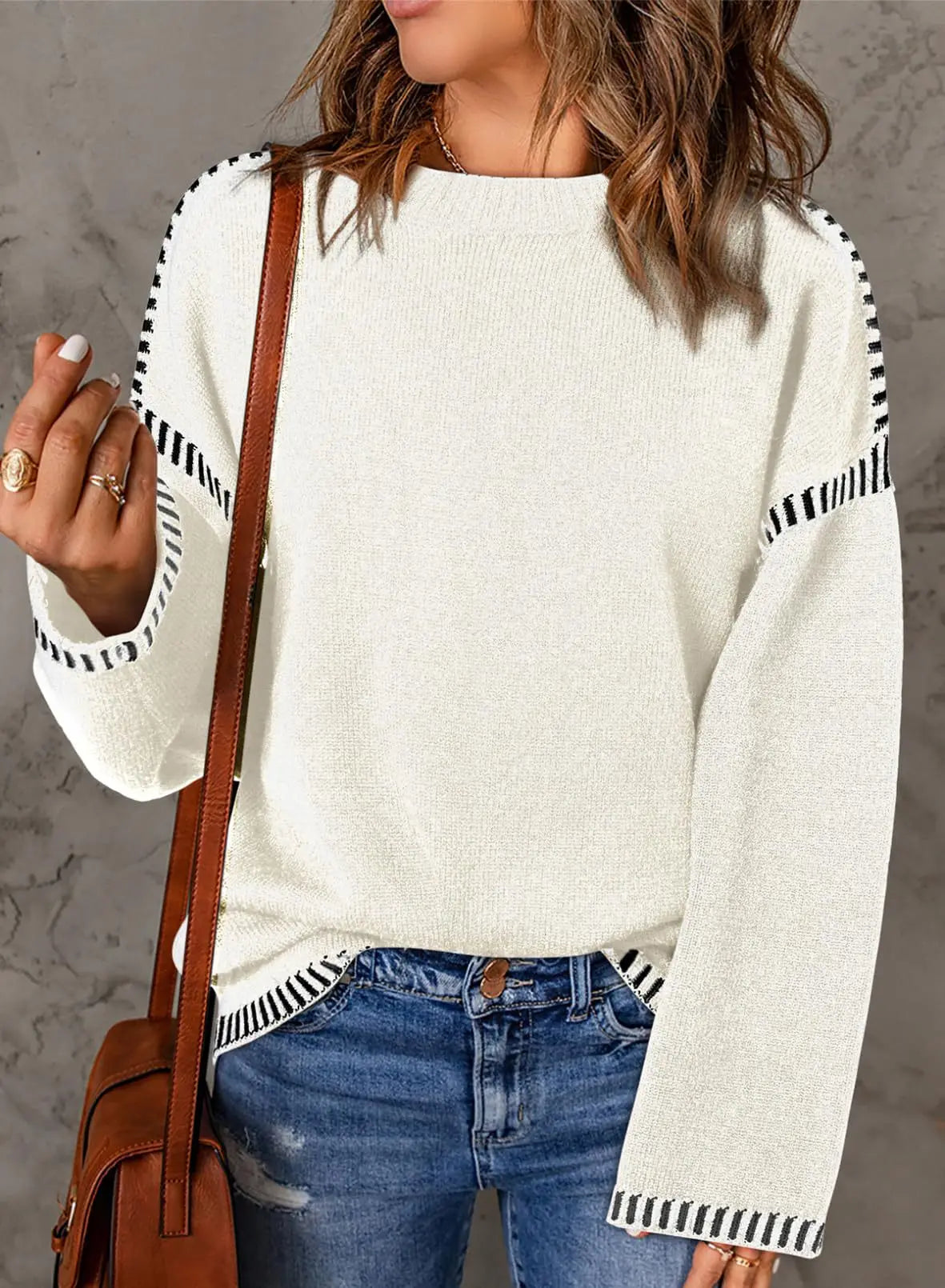 Strickwaren Damen Kleidung Sueter Roupas Femininas Damen Winter Strickpullover Rundhalsausschnitt Lose Lange Ärmel Herbst Mode 2025