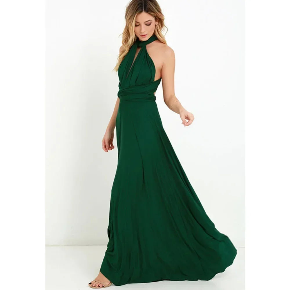 Mode Multi-getragen V-ausschnitt Vestidos De Fiesta Frauen Lange Kleid Sexy Geschnallt Dame Sommer Maxi Kleid