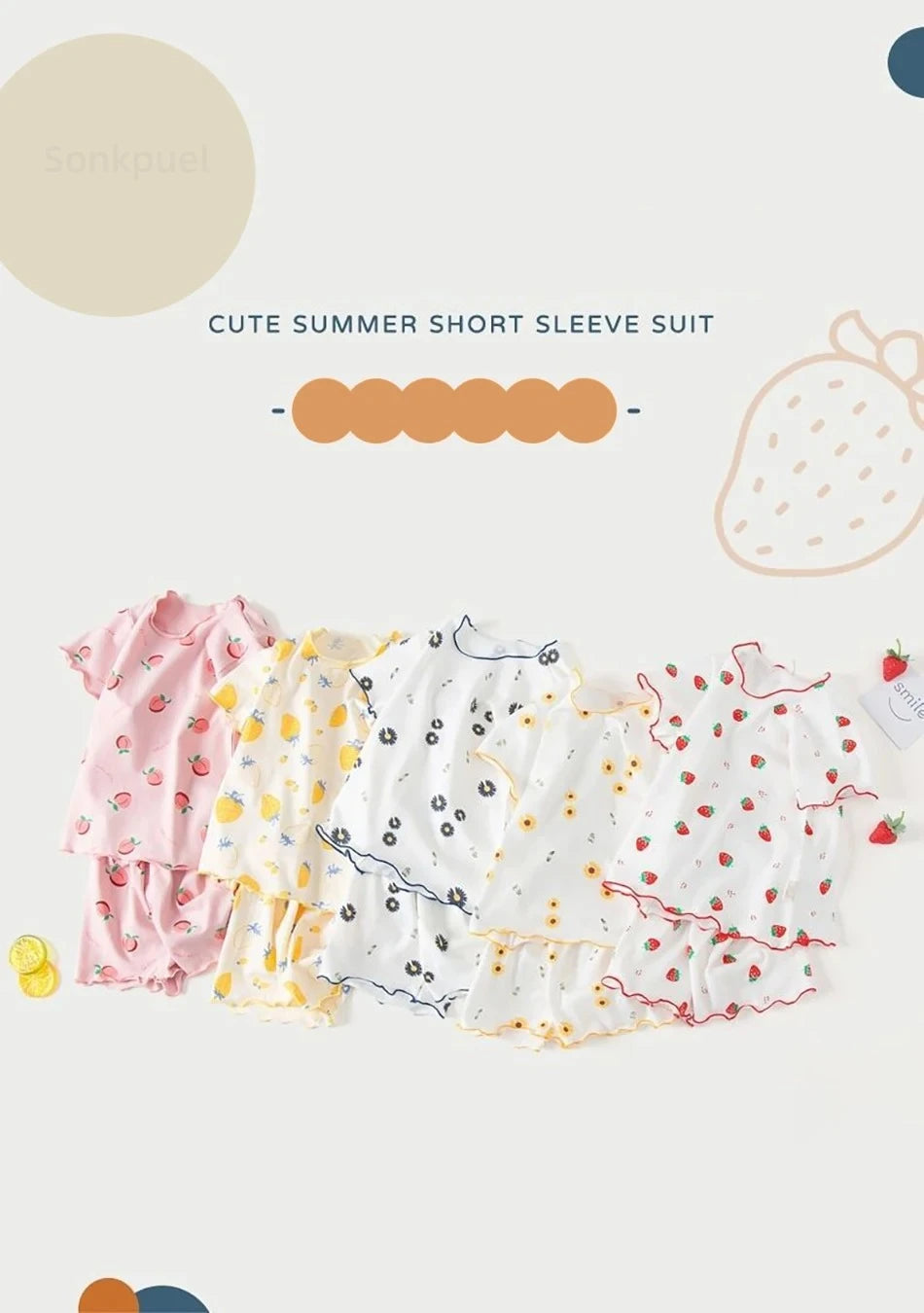 Erdbeer-Pyjama-Set für Babymädchen, Sommer, kurzärmelig, dünn, zweiteilig, Kleinkinder-Schlafanzug, Baby-Heimkleidung