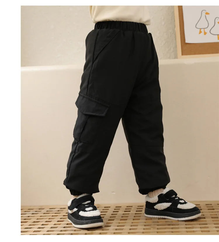 Kinder-Daunenhosen Herbst Winter Jungen Mädchen Einfarbige Dicke Warme Winddichte Hosen Für 4-12-Jährige Teenager Kinder Baumwoll-Schneehosen
