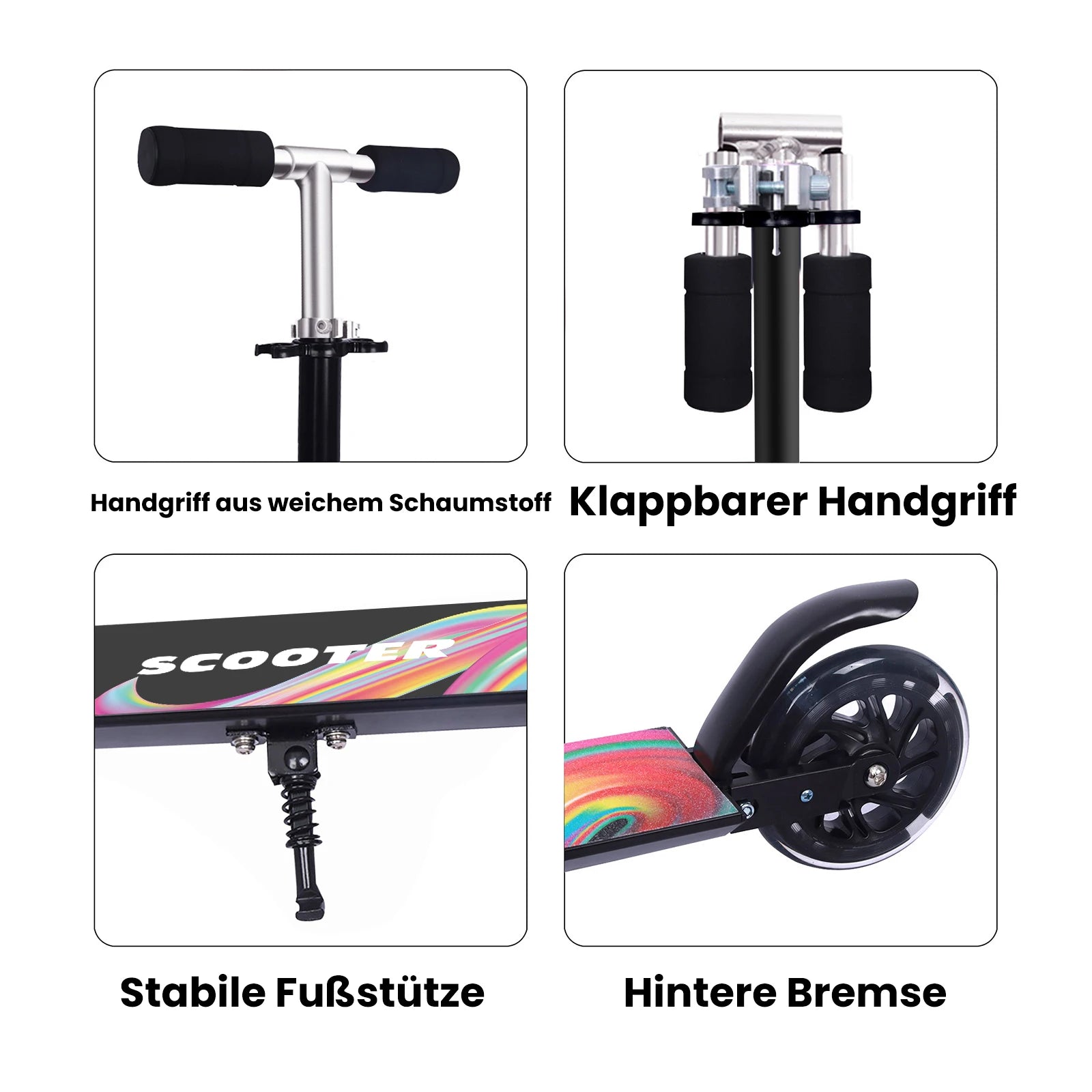 Roller für Kinder im Alter von 6-12/3-5 Jahren, faltbar und höhenverstellbar, LED-Leuchtrollen, maximale Belastung 50 kg.