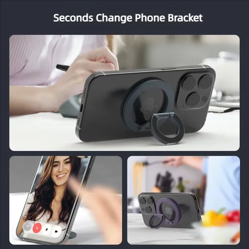 Magnetischer Handy-Ringhalter Beidseitiger Magnet 360° °   Rotierbarer, ultradünner, faltbarer, tragbarer Desktop-Handyhalter für iPhone 17, 16, 15