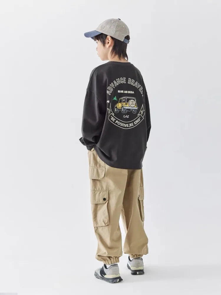 Langarm-T-Shirt mit lustigem Aufdruck, lockere übergroße Kinder-T-Shirts für Kinder, Kinderkleidung von 8 bis 12 Jahren, Jungen-Top-Kleidung