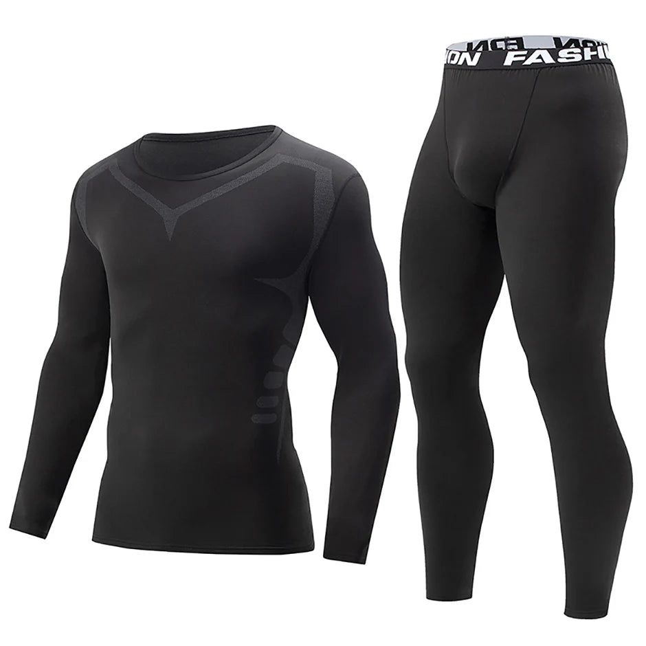 2/4-teiliges Herren-Unterwäscheset für Herbst/Winter, Schwarz, Langarm, für Jugendliche, Fitness, Laufen, Sportshirt, Lässige Stretchhose
