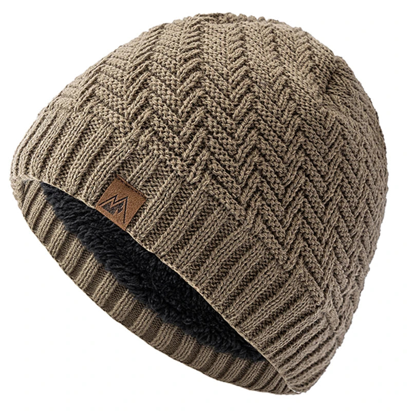 Unisex Peak Labal Wintermützen, modische Strickmützen für Männer und Frauen, Beanie-Mütze, Outdoor-Plüschfell, gefüttert, warme Sportmützen