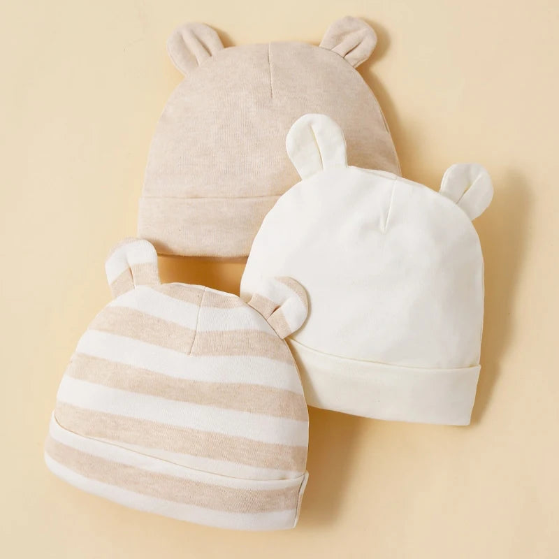 3 Stück Unisex-Babymützen Aprikose 100 % Baumwolle, weich, bequem, modisch und minimalistisch, 0–12 Monate
