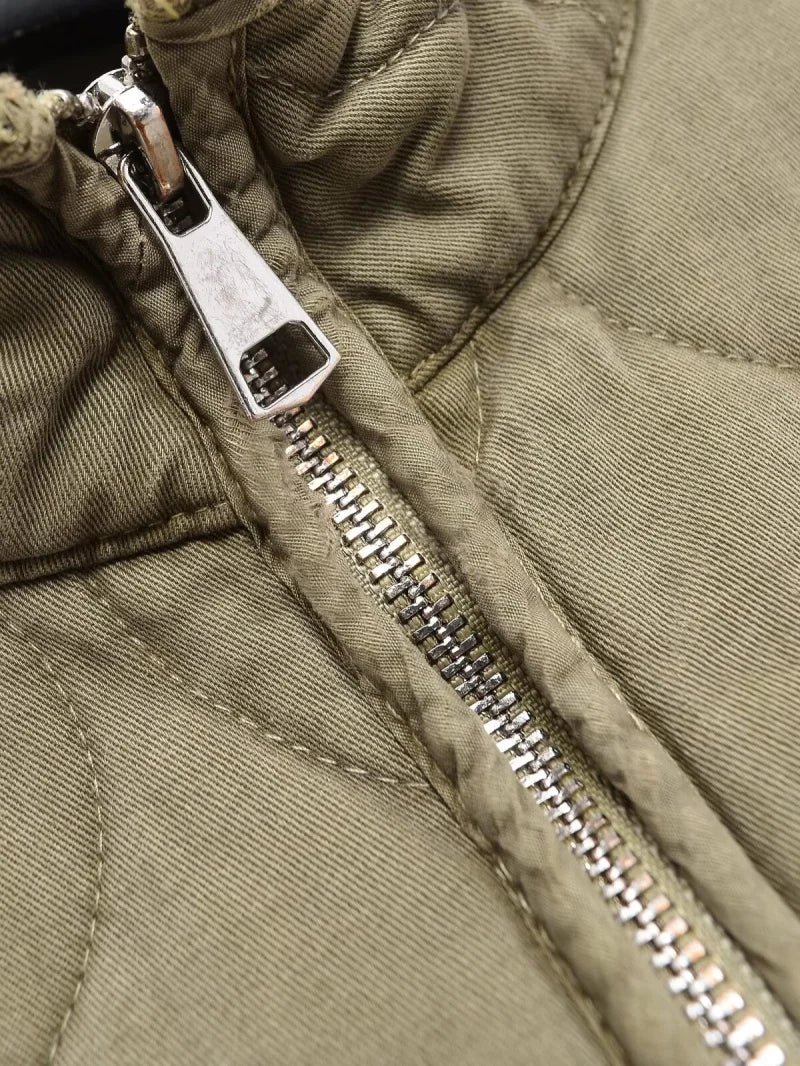 Damen Polyester Gefütterte Jacke 2026 Neuerscheinung Vintage Lenzing Rayon Hochkragen Große Tasche Dekorativer Gesteppter Mantel für Frauen