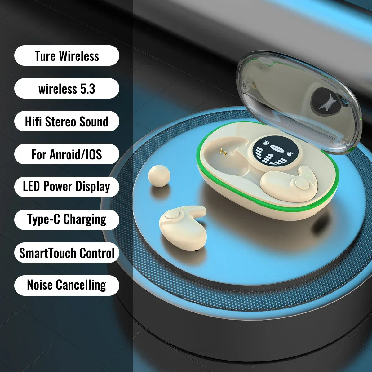 TWS Bluetooth 5.3 Kabellose Kopfhörer Unsichtbare Schlaf-Kopfhörer Versteckte Ohrhörer IPX5 Wasserdicht Geräuschunterdrückung Sport-Headset