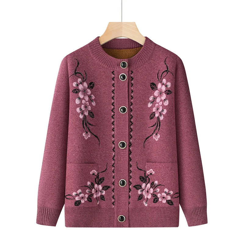 Oma Top Warme Dicke Herbst Winter Strickjacke Für Frauen Neue Casual Pullover Mantel Einreiher Mittleren Alters Mutter Jacke