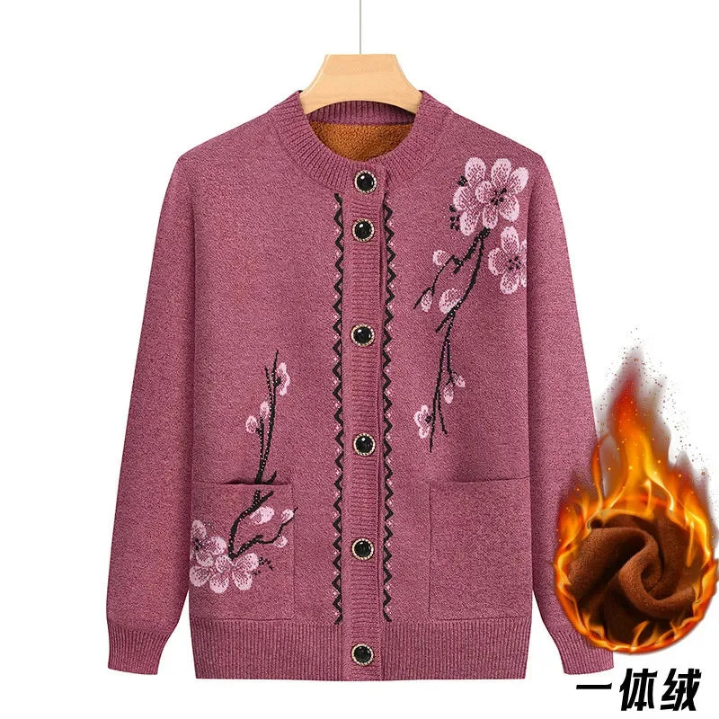 Oma Strickjacke Mittleren Alters und Ältere Frauen Pullover Mantel Frühling Herbst Warme Lange Ärmel Stricken Tops Mutter Geladen