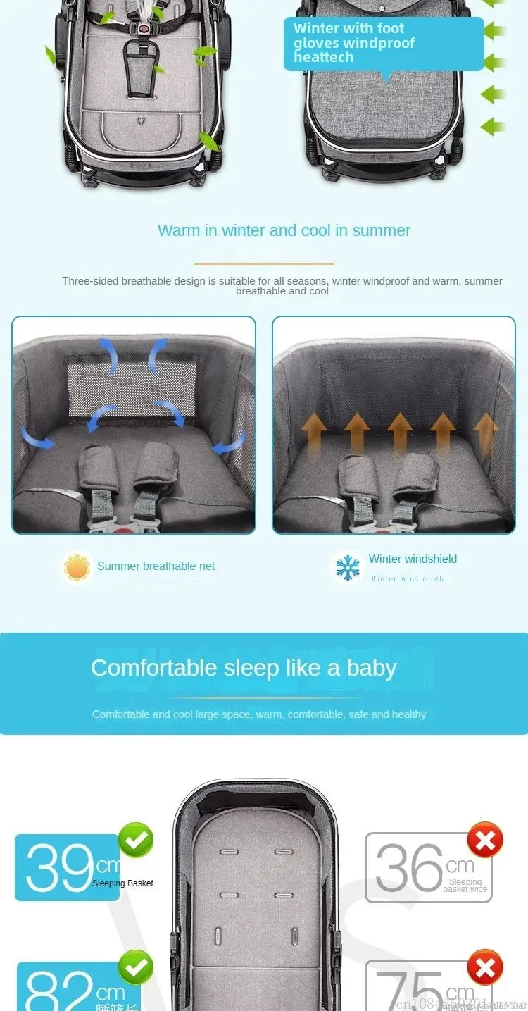 3-in-1-Kinderwagen, klappbar, beidseitig nutzbar, für alle Jahreszeiten, Kinderwagen, Babykutsche, hohe Sitzposition, für Neugeborene, Reisen