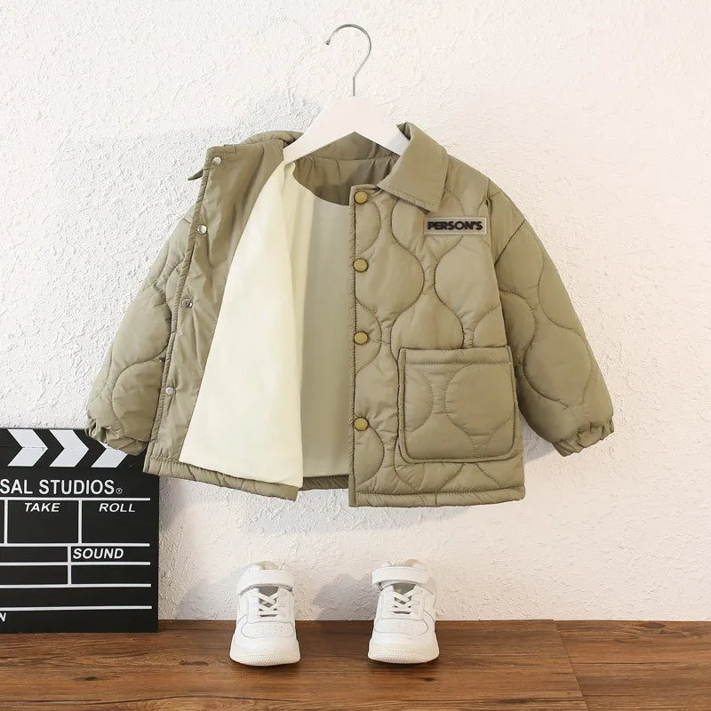 Herbst Kinder Baumwolle Jacke Winter Jungen Einfarbig Dicke Plus Samt Warme Mantel Für 3-10 Jahre Teen Kinder oberbekleidung Kleidung ﻿