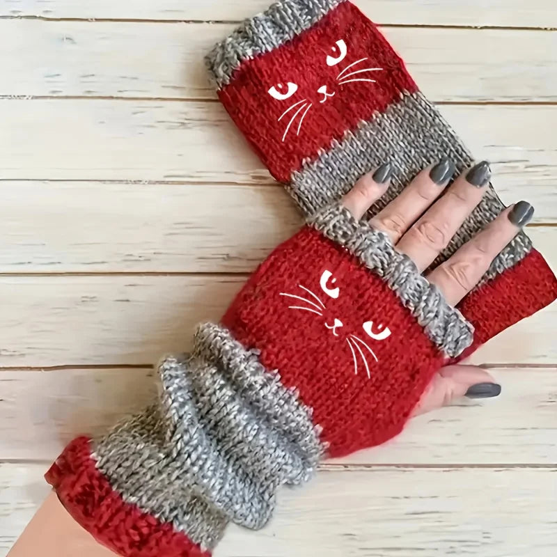 Thermo-Winterhandschuhe, warme süße Katze, fingerlose Handschuhe, Halloween, Weihnachten, Unisex, Anti-Kälte, verdickte Touchscreen-Fäustlinge