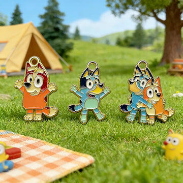 10er-Set Bluey & Bingo Familien-Cartoon-Emaille-Anhänger DIY Schmuckzubehör für Ohrringe, Armbänder & handgemachtes Basteln