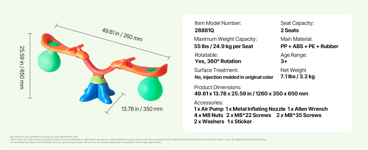 SucceBuy Kinder-Wippe, 55 Pfund pro Sitz, Sit-and-Spin-Teeter, Totter 360 °   Rotierende Spielgeräte für den Außenbereich zum Spielen von Kindern