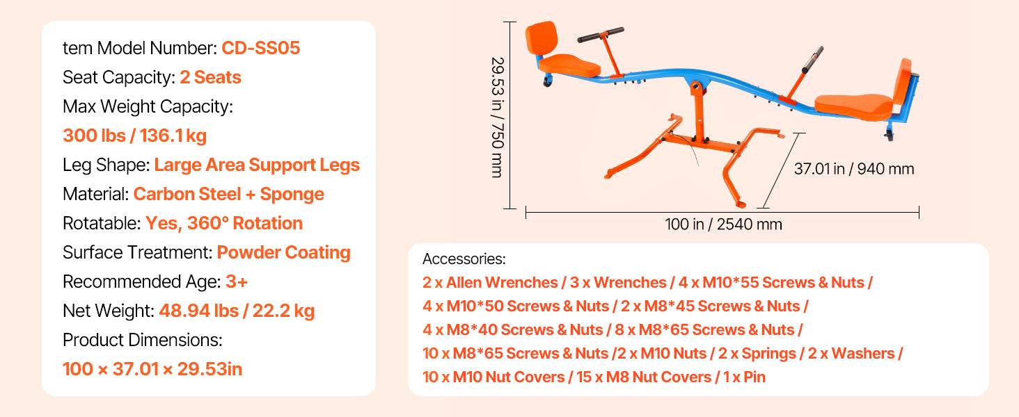 SucceBuy 300Lbs Kinder-Wippe Sit & Spin Teeter Totter Außenspielzeug mit Griffen für Kinder, Spielgeräte im Freien