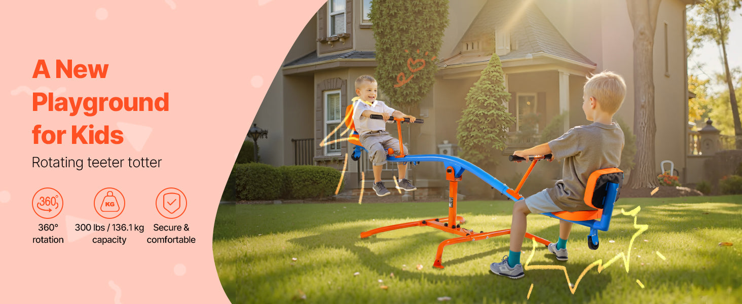 SucceBuy 300Lbs Kinder-Wippe Sit & Spin Teeter Totter Außenspielzeug mit Griffen für Kinder, Spielgeräte im Freien